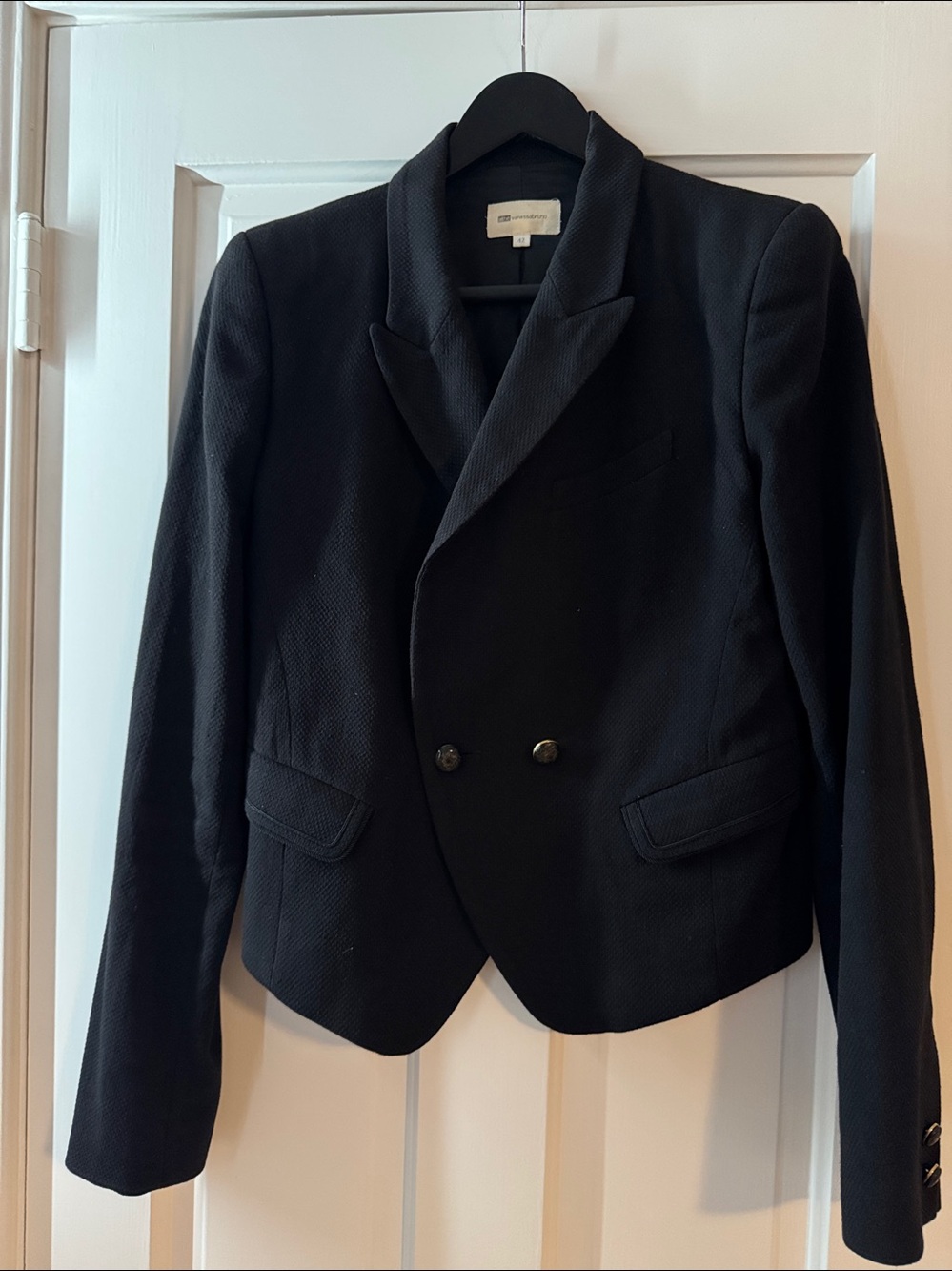 Vanessa Bruno Athe Black Double-Breasted Tailored Textured Blazer